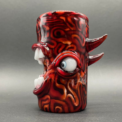 Close-up of mind scrambler shot glass - handcrafted glass