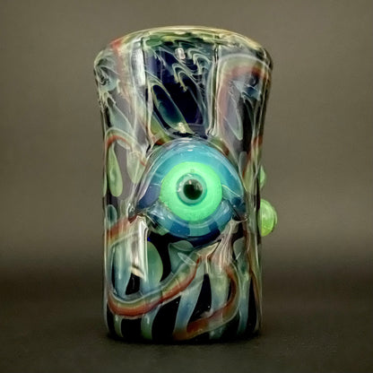 Rainbow cyclops plant pot with drainage holes by Leviathan Glass - artisan detail
