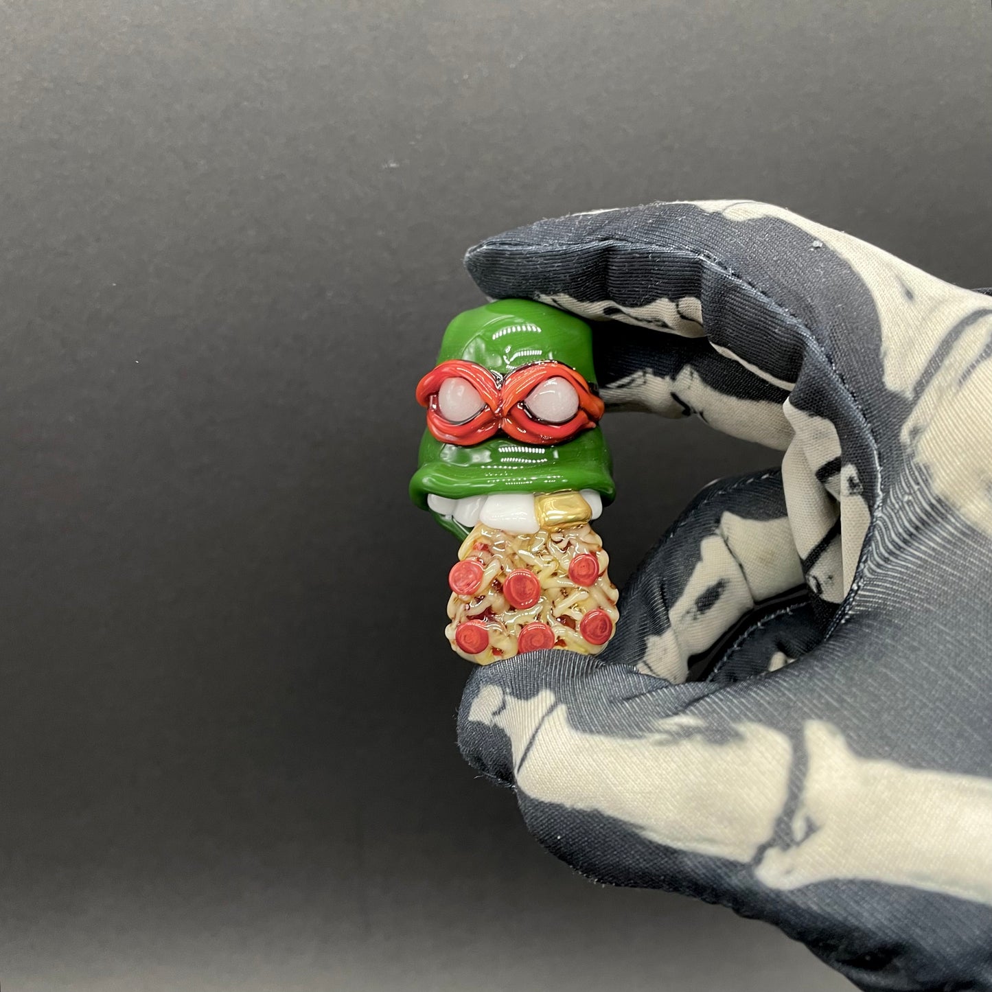 Hand-blown Glass Ninja Turtle Pendant – Handmade Raphael Pizza Necklace, TMNT Fan Jewelry - Leviathan Glass original