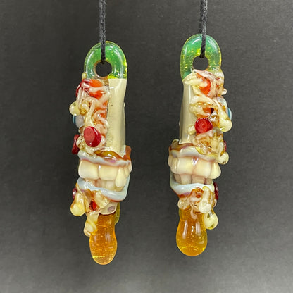 Two halves of one pizza friendship necklace craftsmanship - artisan glass work