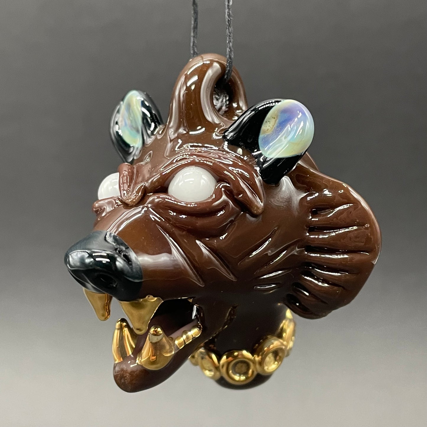 Leviathan Glass blinged out glass grizzly bear pendant - hand-blown art