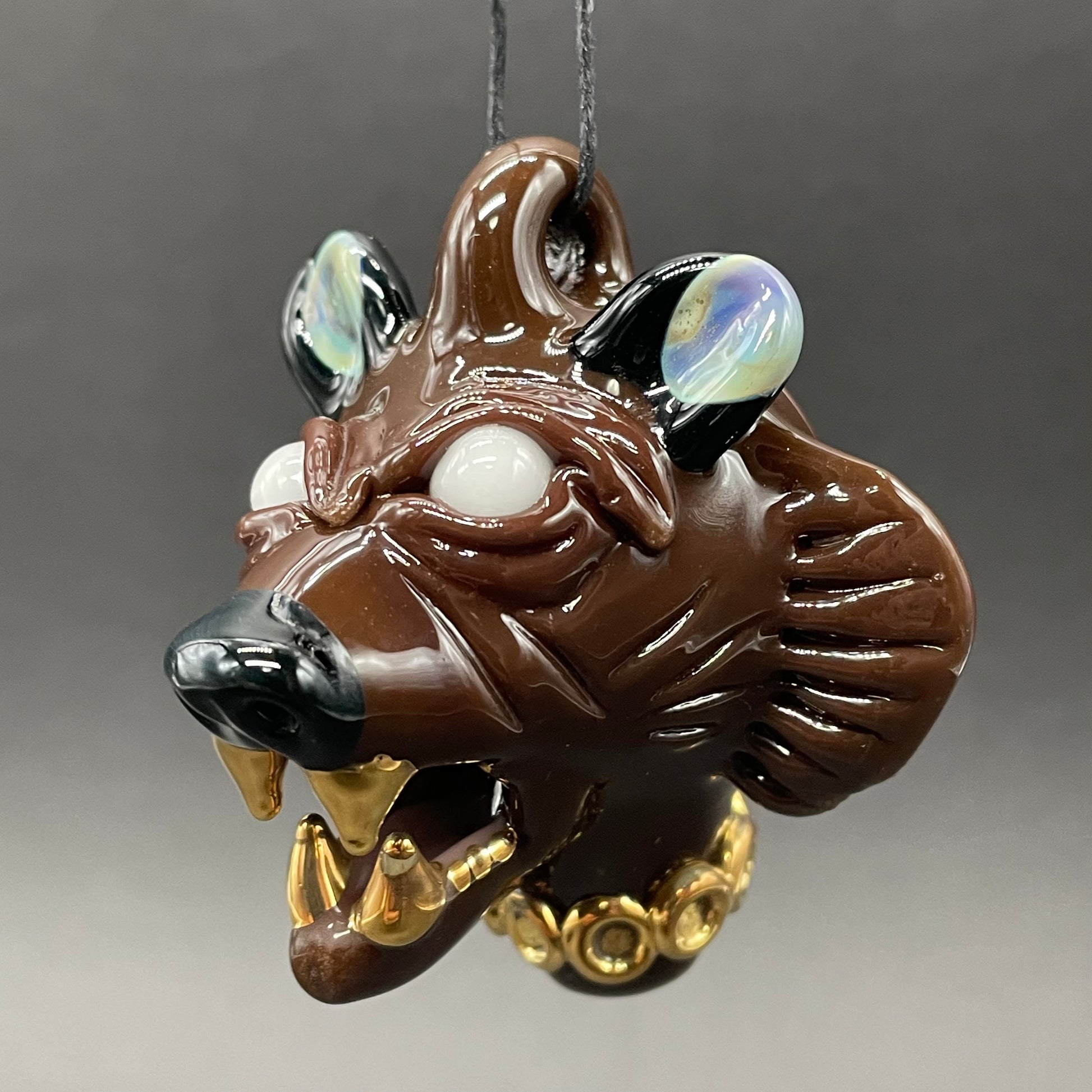 Leviathan Glass blinged out glass grizzly bear pendant - hand-blown art