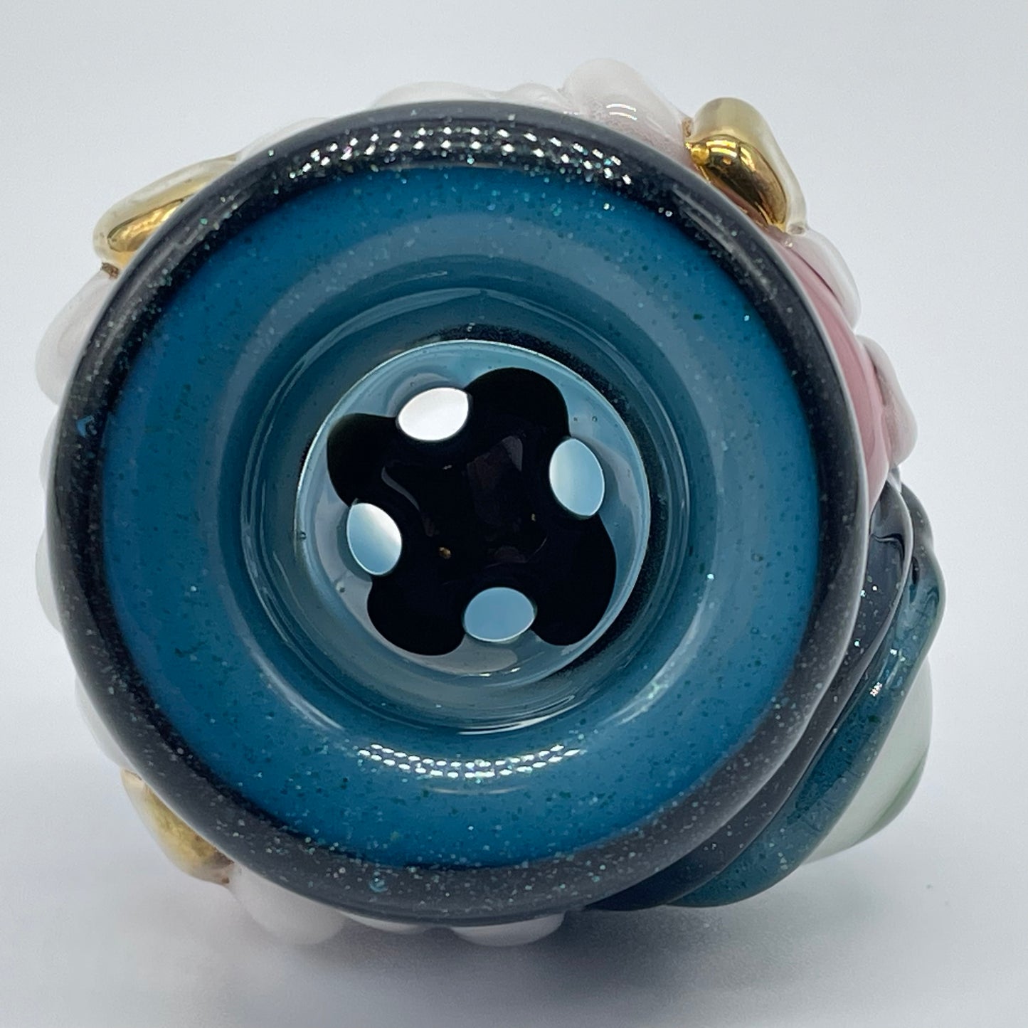 Artisan glass 14mm 4 hole Too many teeth slide - detailed craftsmanship