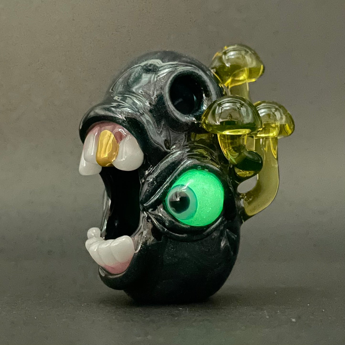 Hand-blown Screaming UV reactive mushroom monster pendant - Leviathan Glass original