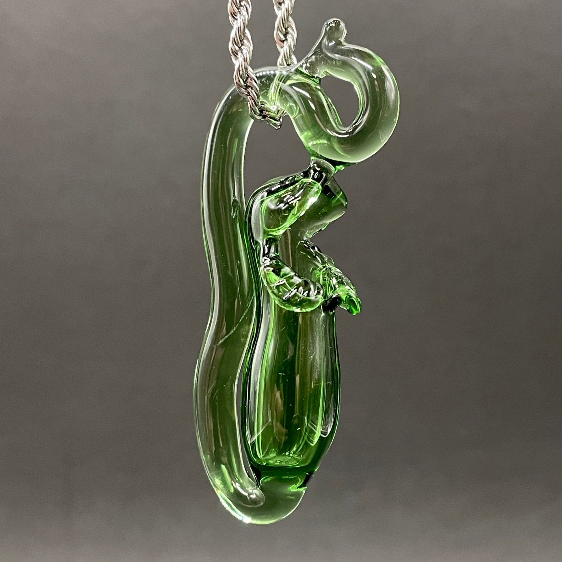 Close-up of Pitcher plant pendant - handcrafted glass