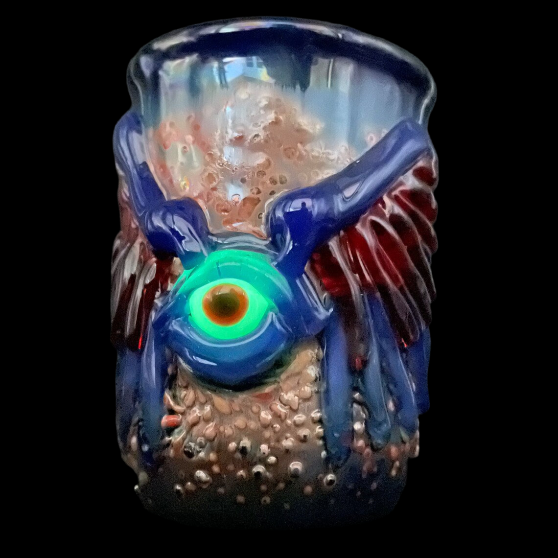 Artisan glass Winged phoenix shot glass (blue) - detailed craftsmanship