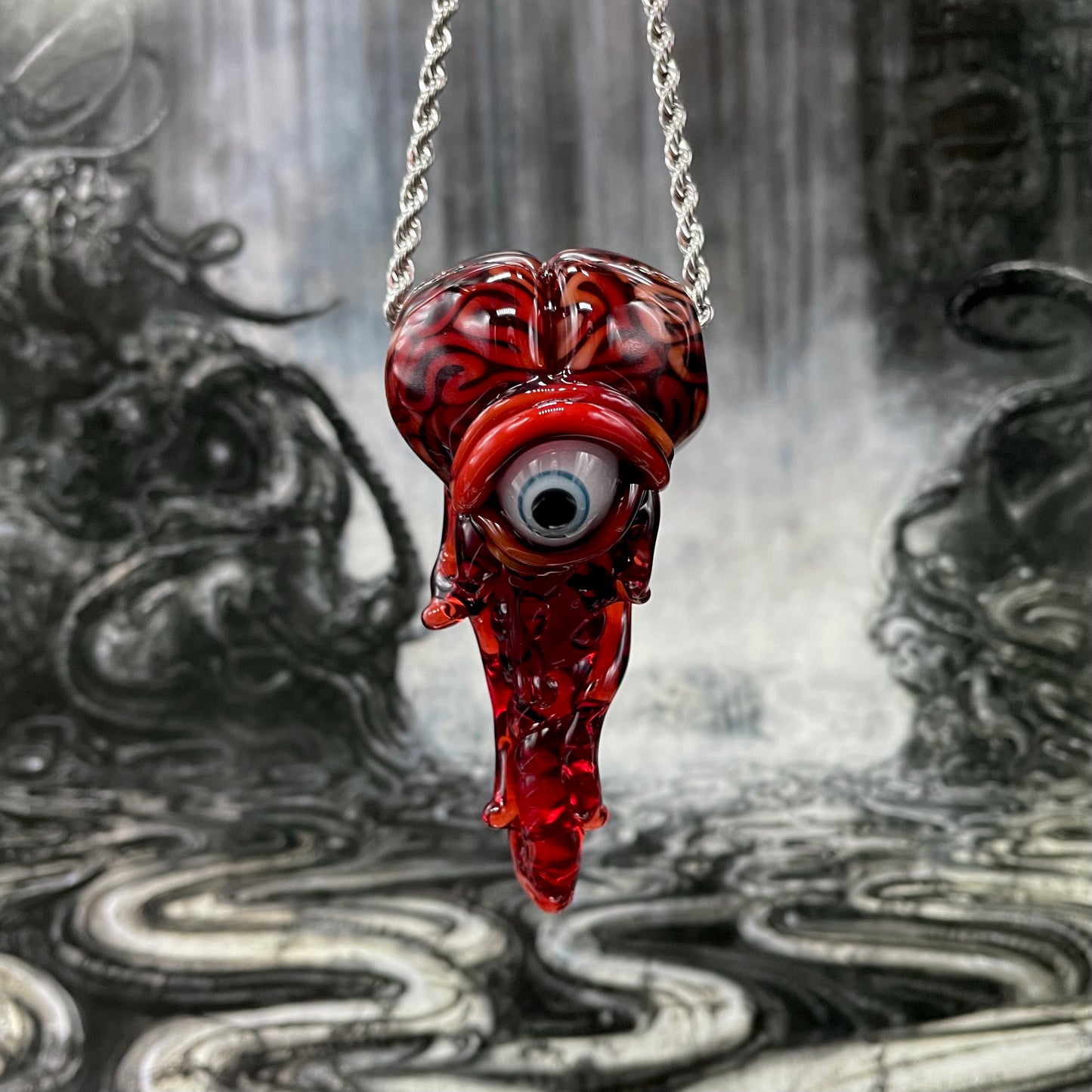 Hand-blown glass Brain pendant by Leviathan Glass