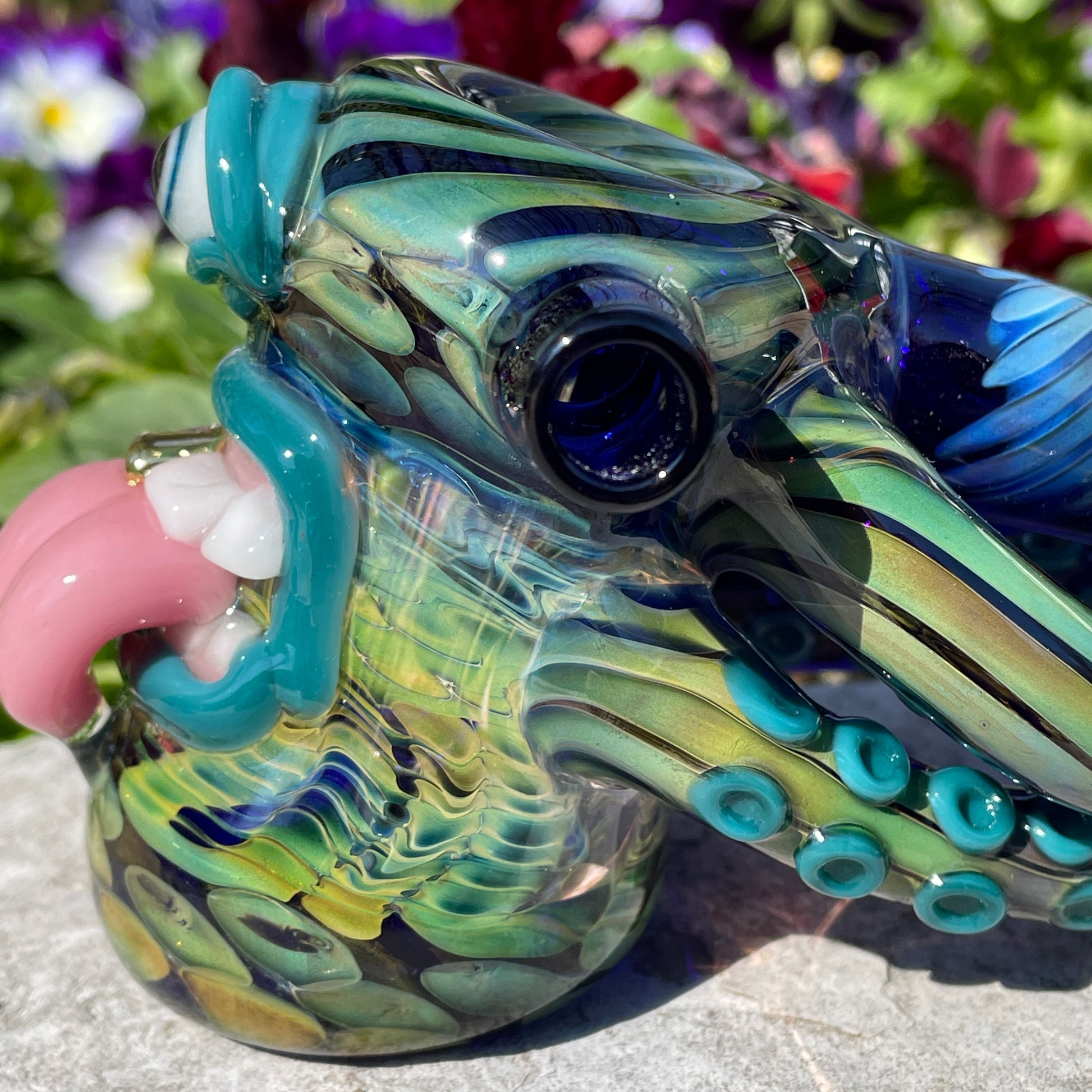 Hand-blown Tentacle tongue bubbler - Leviathan Glass original
