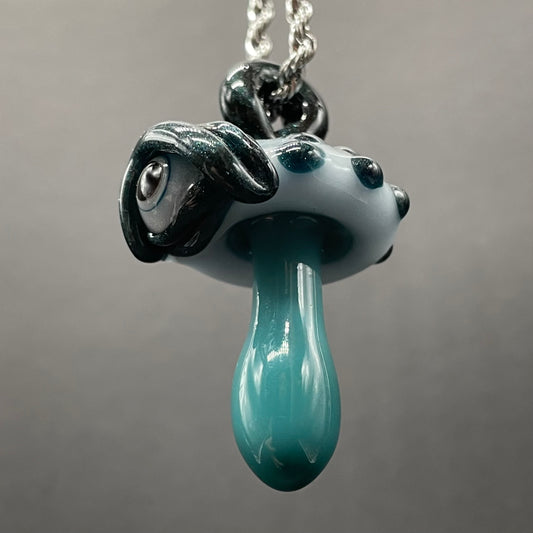 Cyclops mushroom pendant detail view - premium glass art