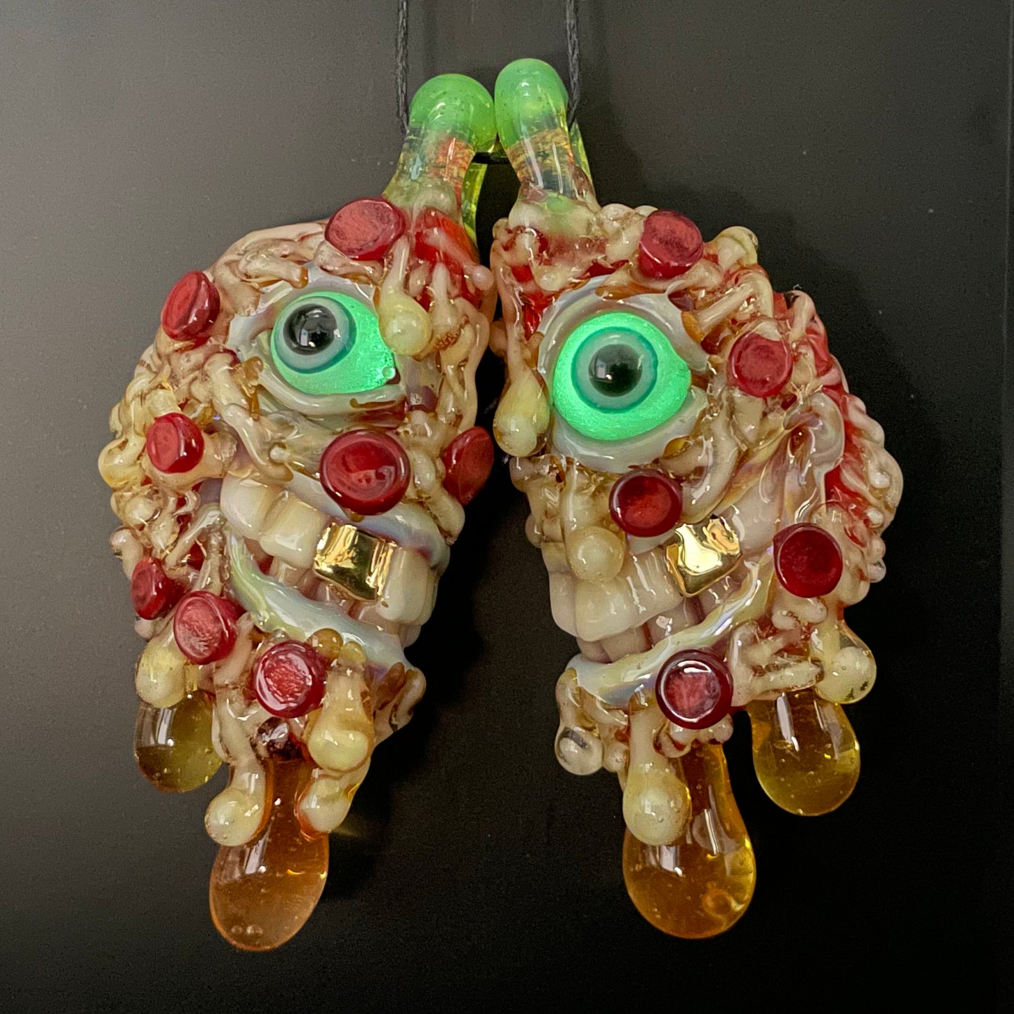 Hand-blown Two halves of one pizza friendship necklace - Leviathan Glass original