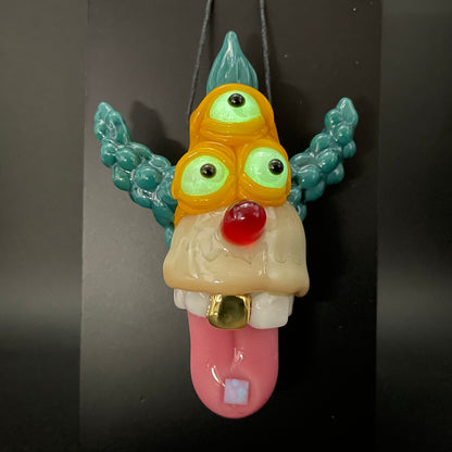 Krusty the clown glass pendant with opal tab