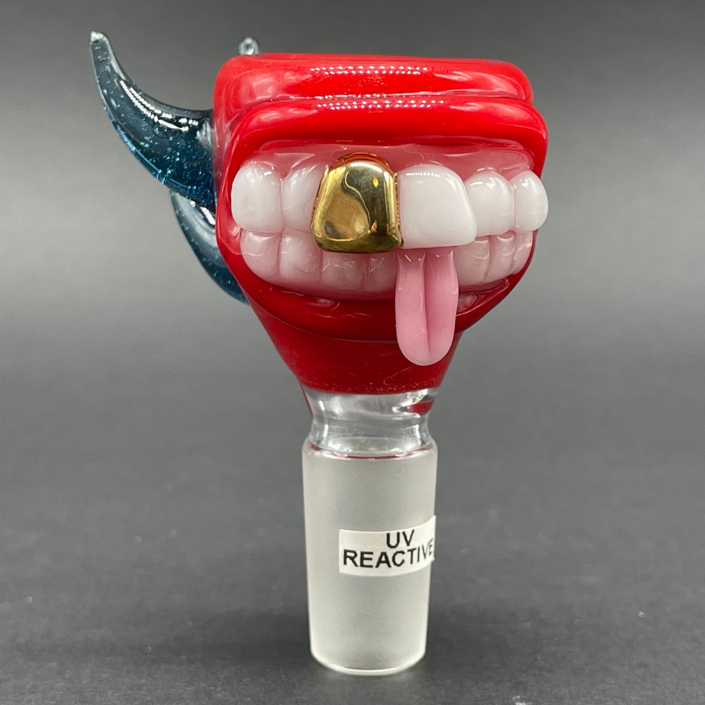 Hand-blown 14mm 4 hole UV reactive slide - Leviathan Glass original