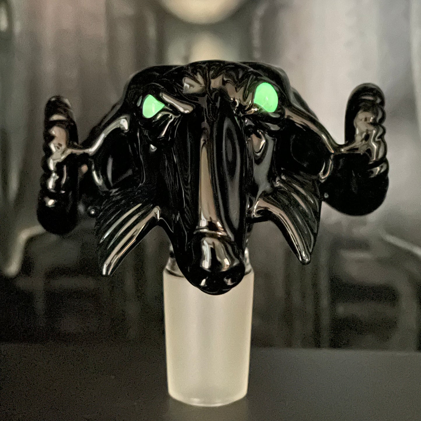 Hand-blown 18mm black Philip slide - Leviathan Glass original