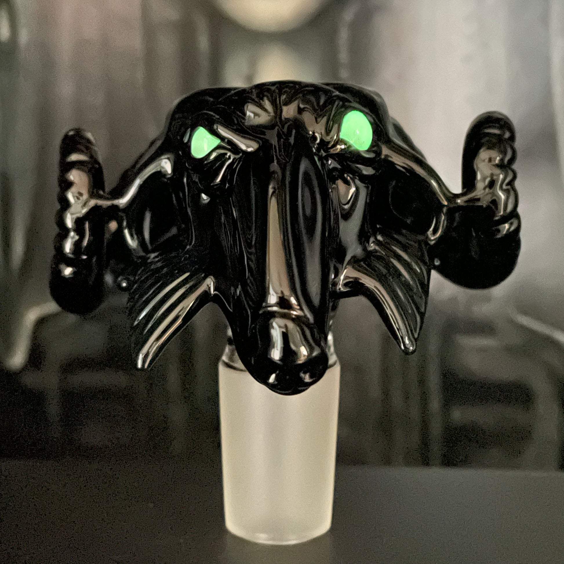 Hand-blown 18mm black Philip slide - Leviathan Glass original
