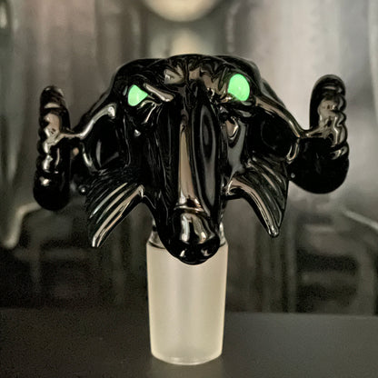 Hand-blown 18mm black Philip slide - Leviathan Glass original