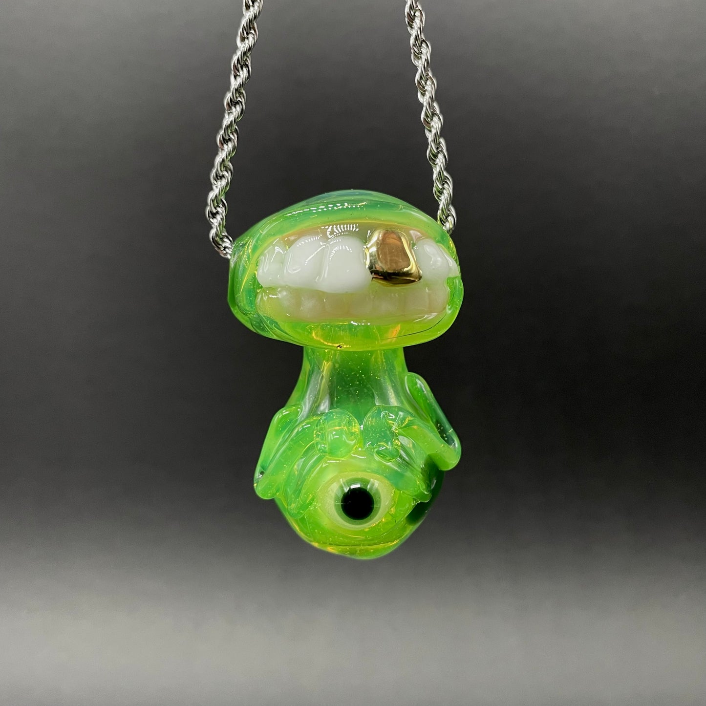 Hand-blown glass Green slime mushroom monster by Leviathan Glass