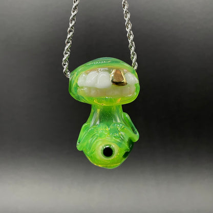 Hand-blown glass Green slime mushroom monster by Leviathan Glass