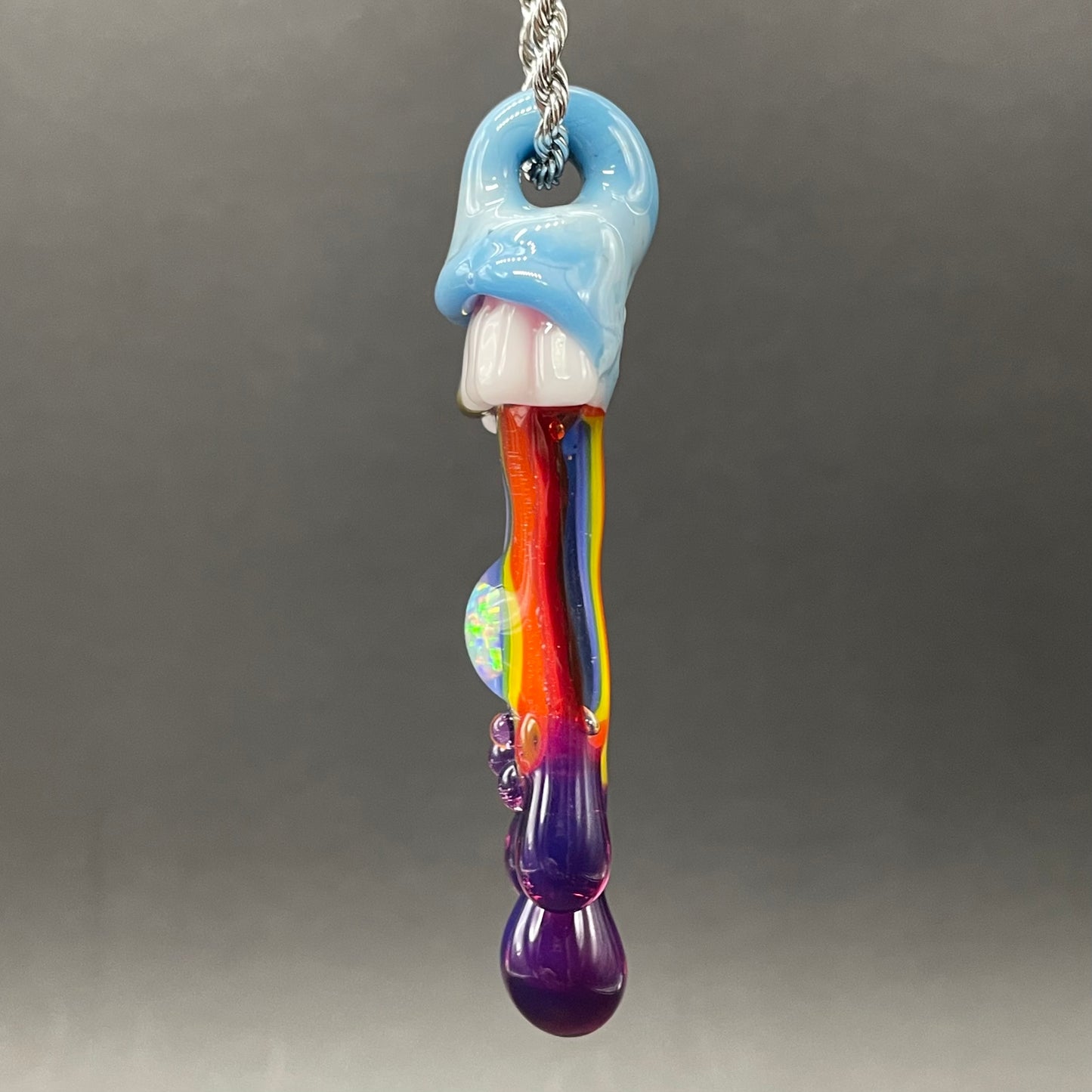 Hand-blown Glass opal rainbow tongue pendant - Leviathan Glass original