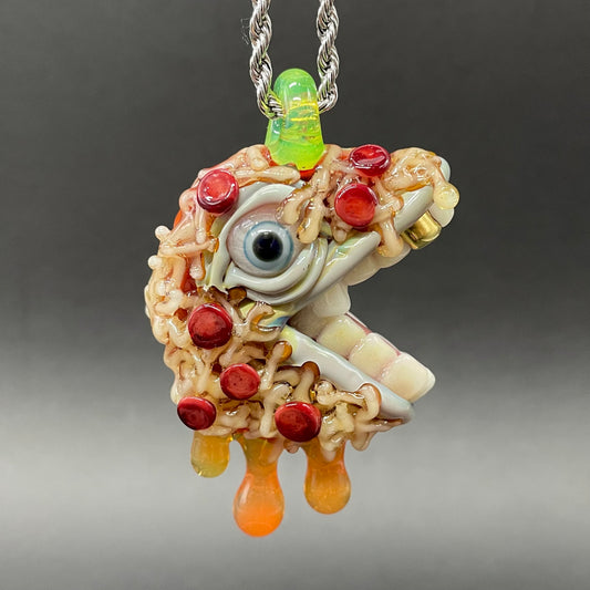 Pizza fiend pendant hand blown glass art - Leviathan Glass