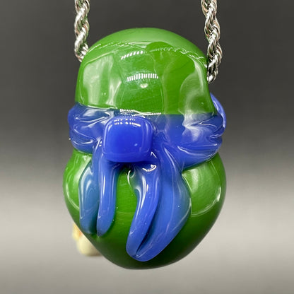 Artisan glass Leonardo Ninja TurtleHandblown Pendant, TMNT Inspired Collectible glass necklace - detailed craftsmanship