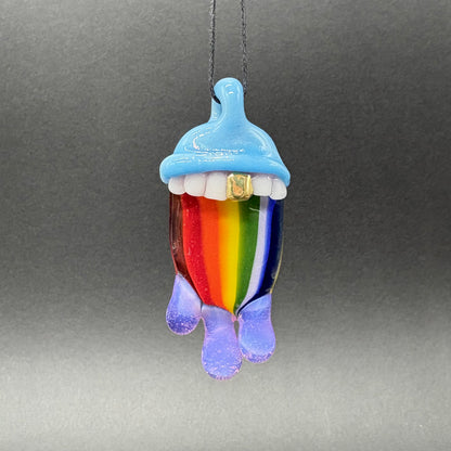 Hand-blown glass Drippy tongue rainbow tongue pendant by Leviathan Glass