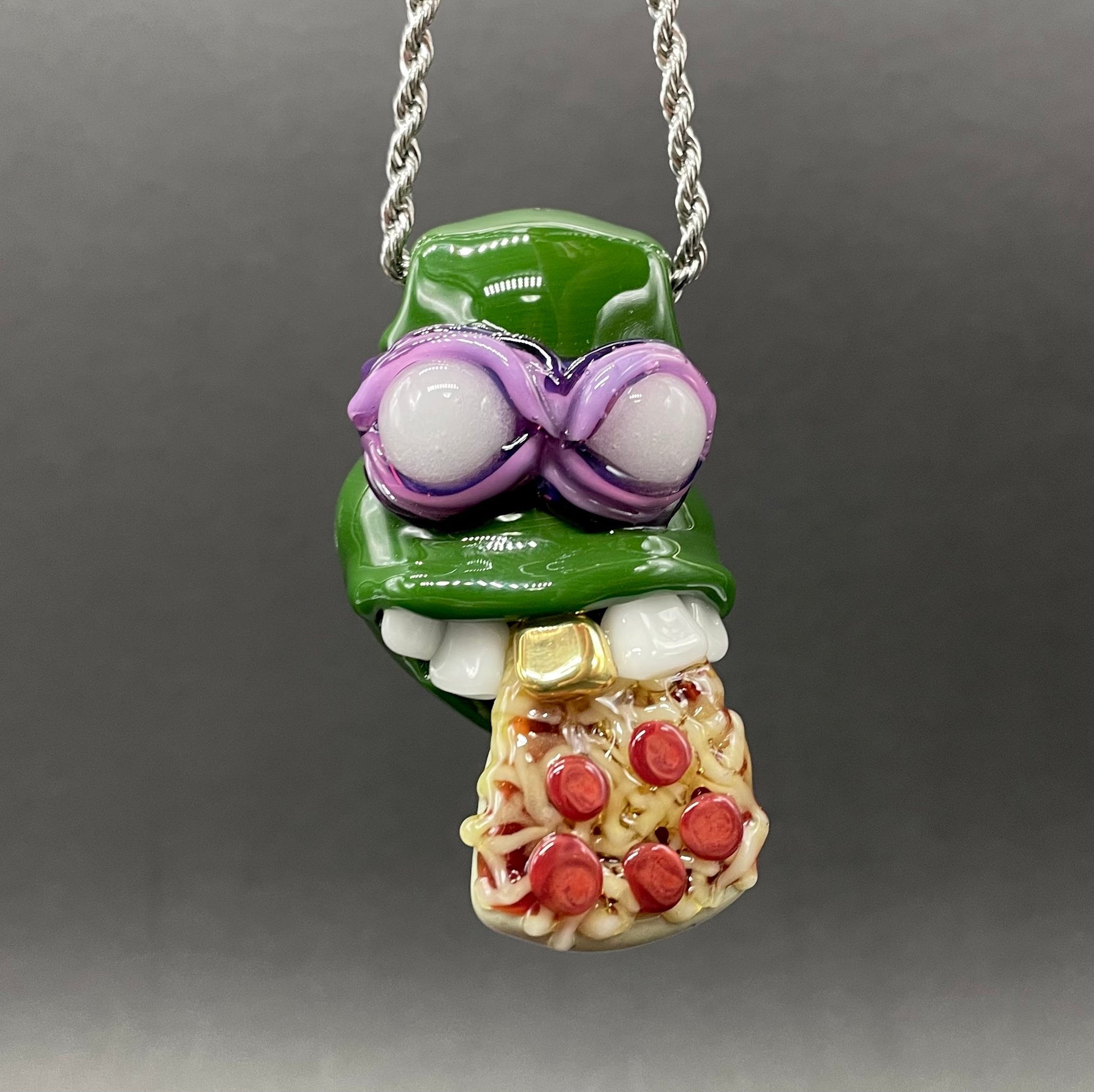 Hand-blown glass Glass Donatello ninja turtle pendant by Leviathan Glass