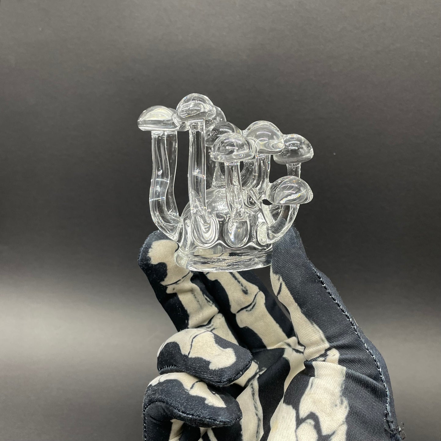 Artisan glass Handblown Clear Glass Mushroom Sculpture Psychedelic Cluster Art Piece - detailed craftsmanship
