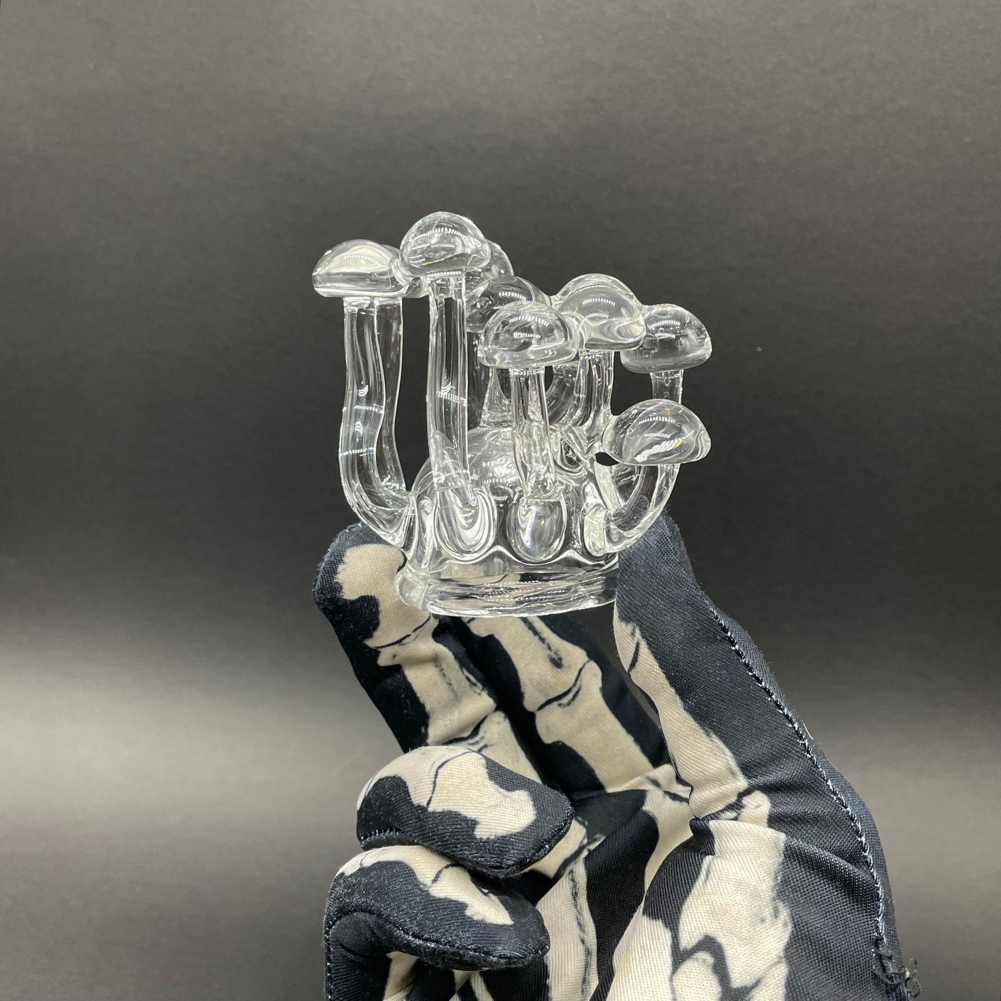 Artisan glass Handblown Clear Glass Mushroom Sculpture Psychedelic Cluster Art Piece - detailed craftsmanship