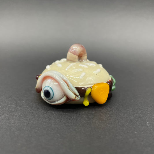 Hand-blown glass Eye love cheeseburger pendant by Leviathan Glass