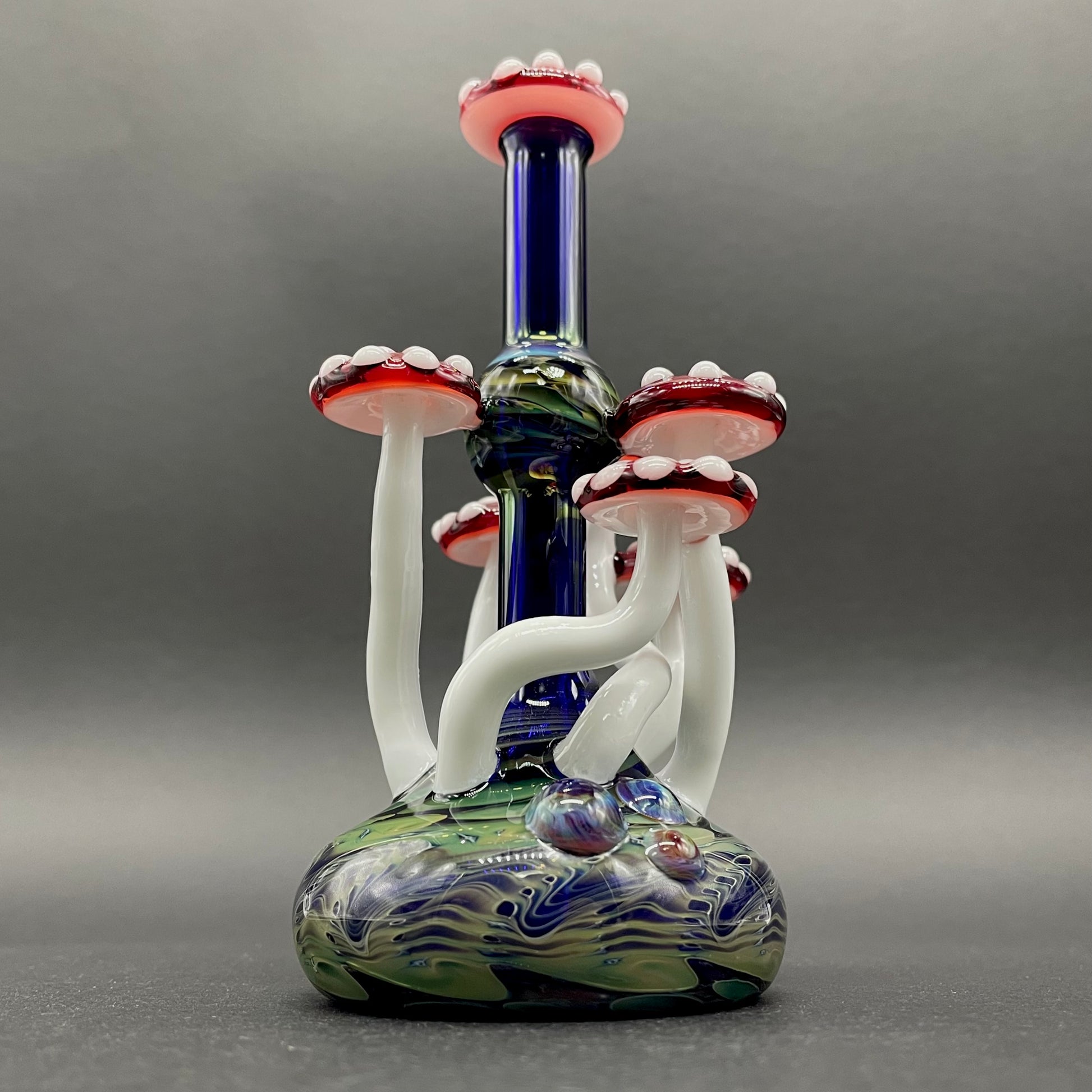 Red cap Mushroom perfume bottle by Leviathan Glass - artisan detail
