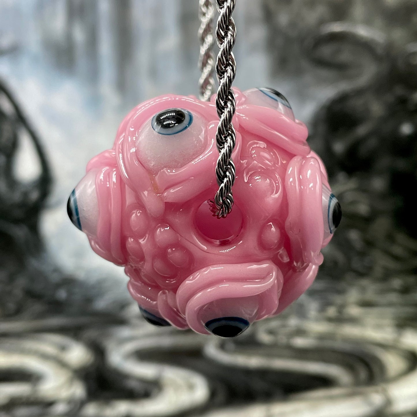 Pink Argus pendant glass art - premium handcrafted piece
