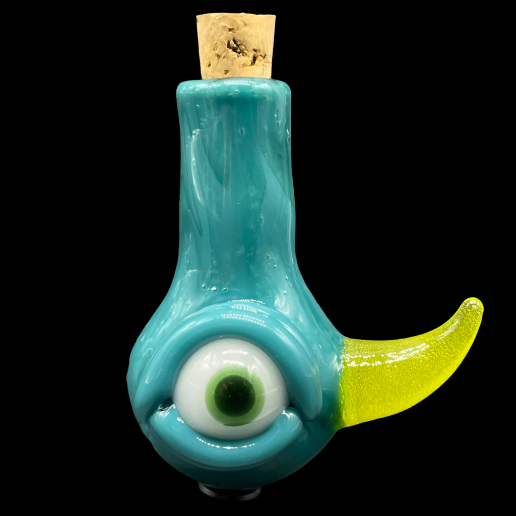 Hand-blown glass Agua azule cyclops potion bottle by Leviathan Glass