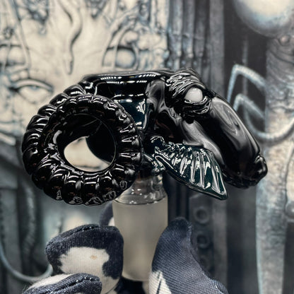 Hand-blown 18mm black Philip slide - Leviathan Glass original