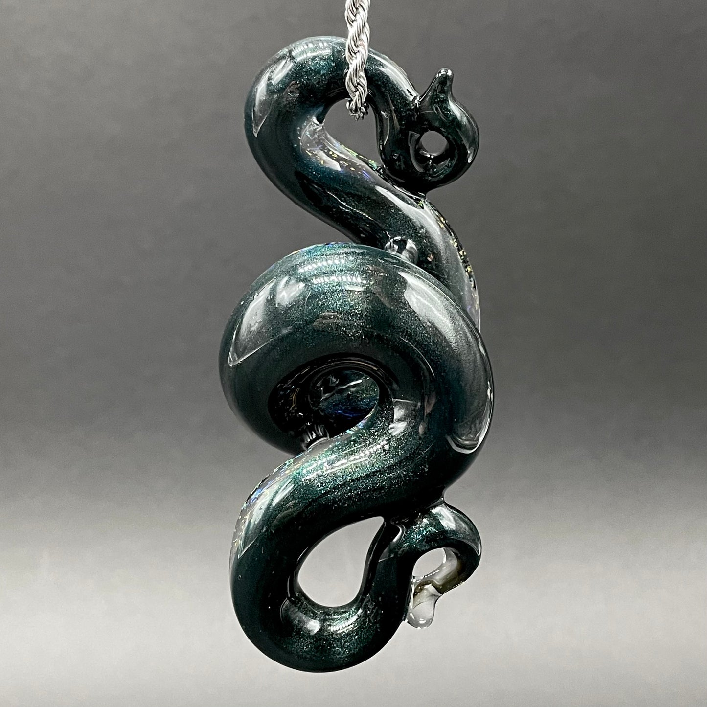 Hand-blown Dichroic rainbow sparkle snake pendant - Leviathan Glass original