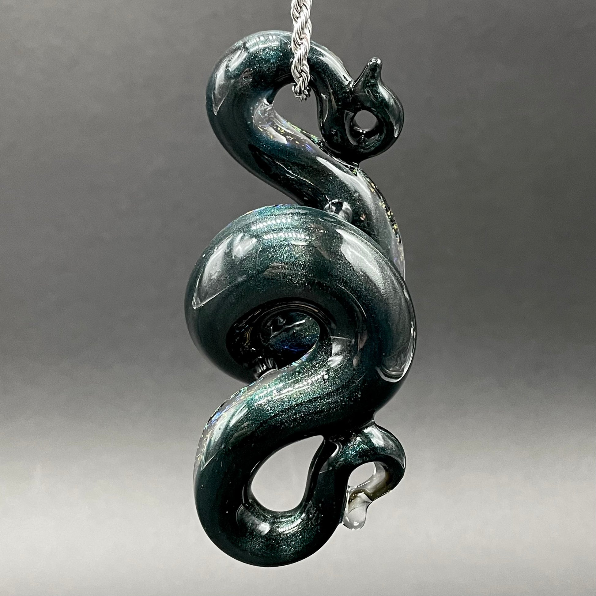 Hand-blown Dichroic rainbow sparkle snake pendant - Leviathan Glass original