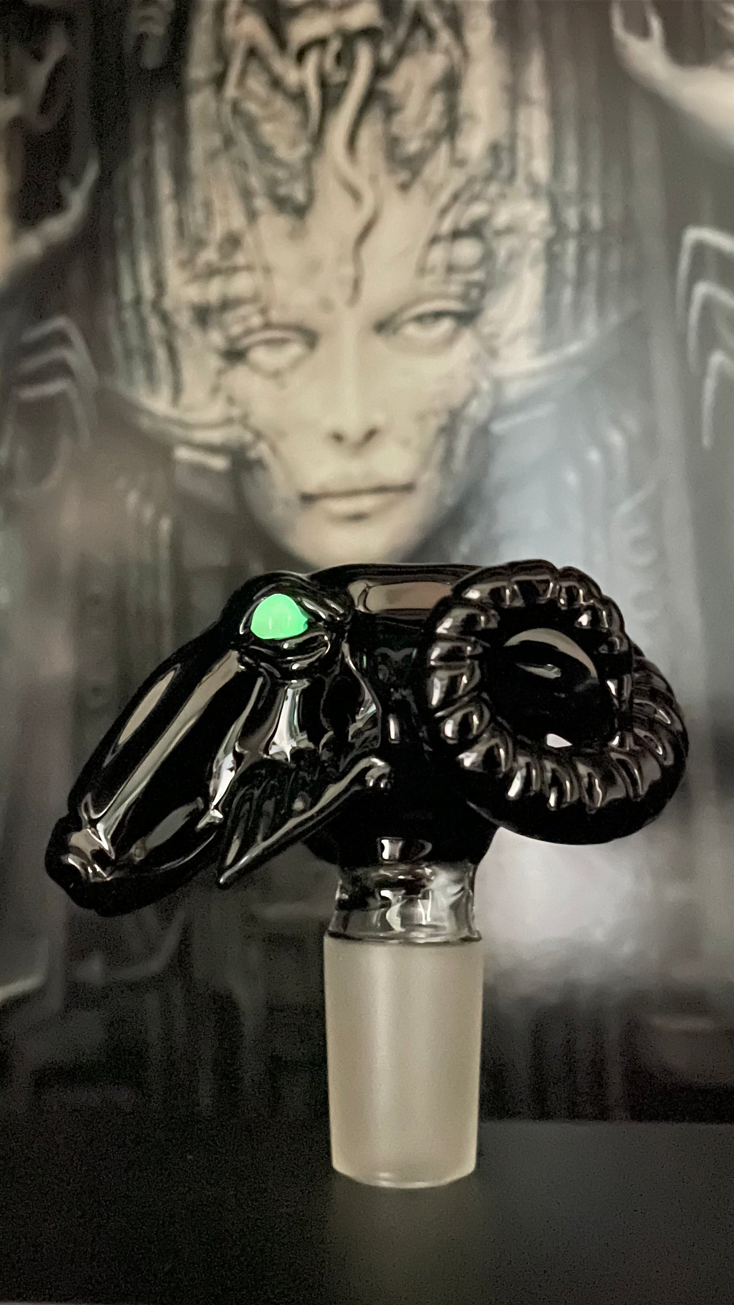 Hand-blown 18mm black Philip slide - Leviathan Glass original