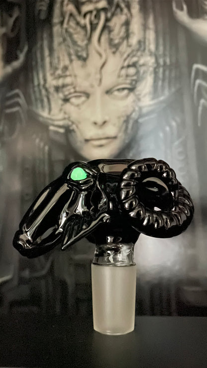 Hand-blown 18mm black Philip slide - Leviathan Glass original