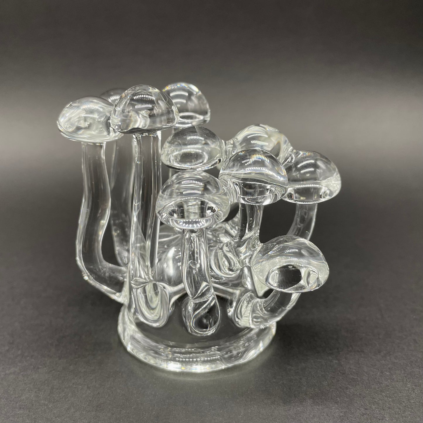 Hand-blown glass Handblown Clear Glass Mushroom Sculpture Psychedelic Cluster Art Piece by Leviathan Glass
