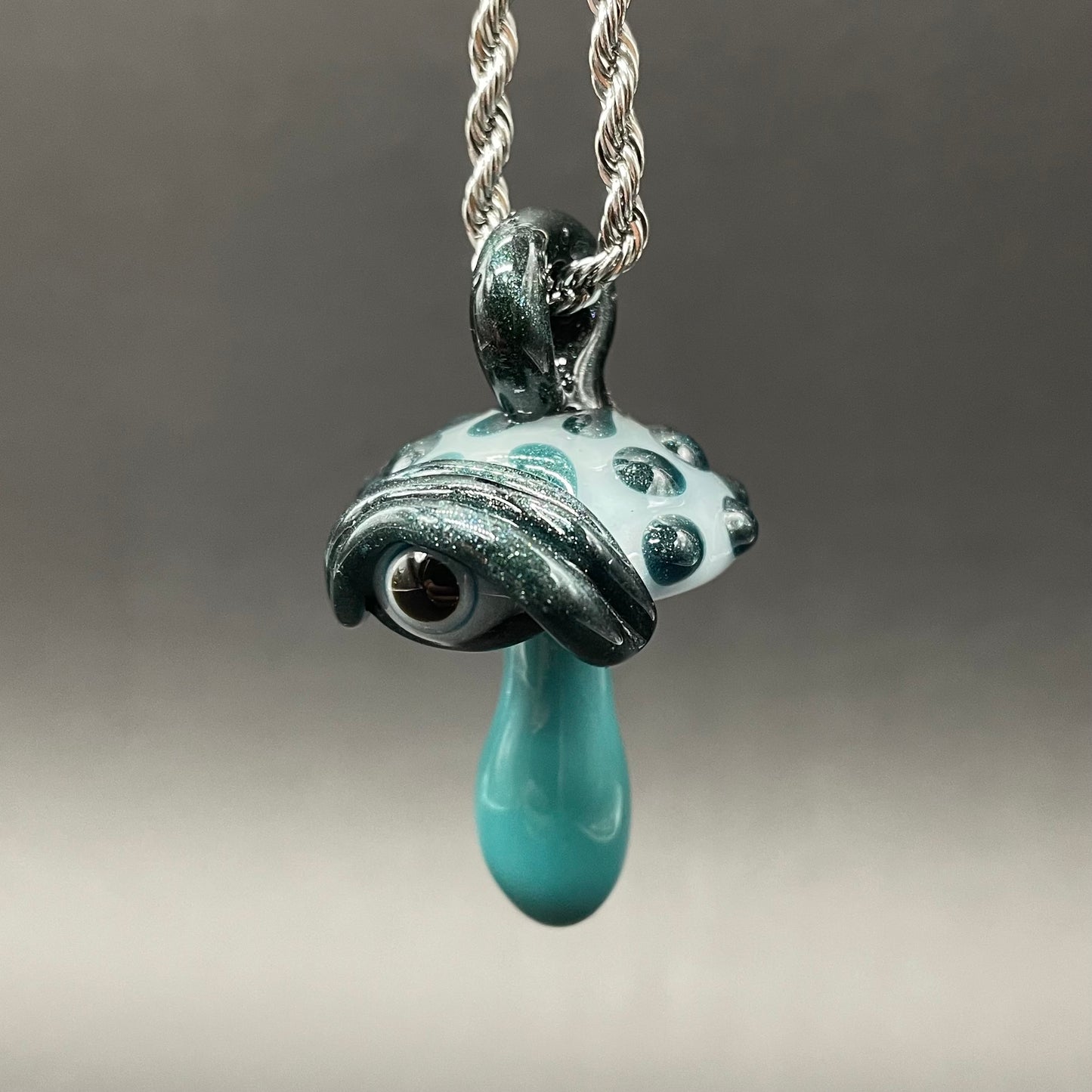 Hand-blown glass Cyclops mushroom pendant by Leviathan Glass