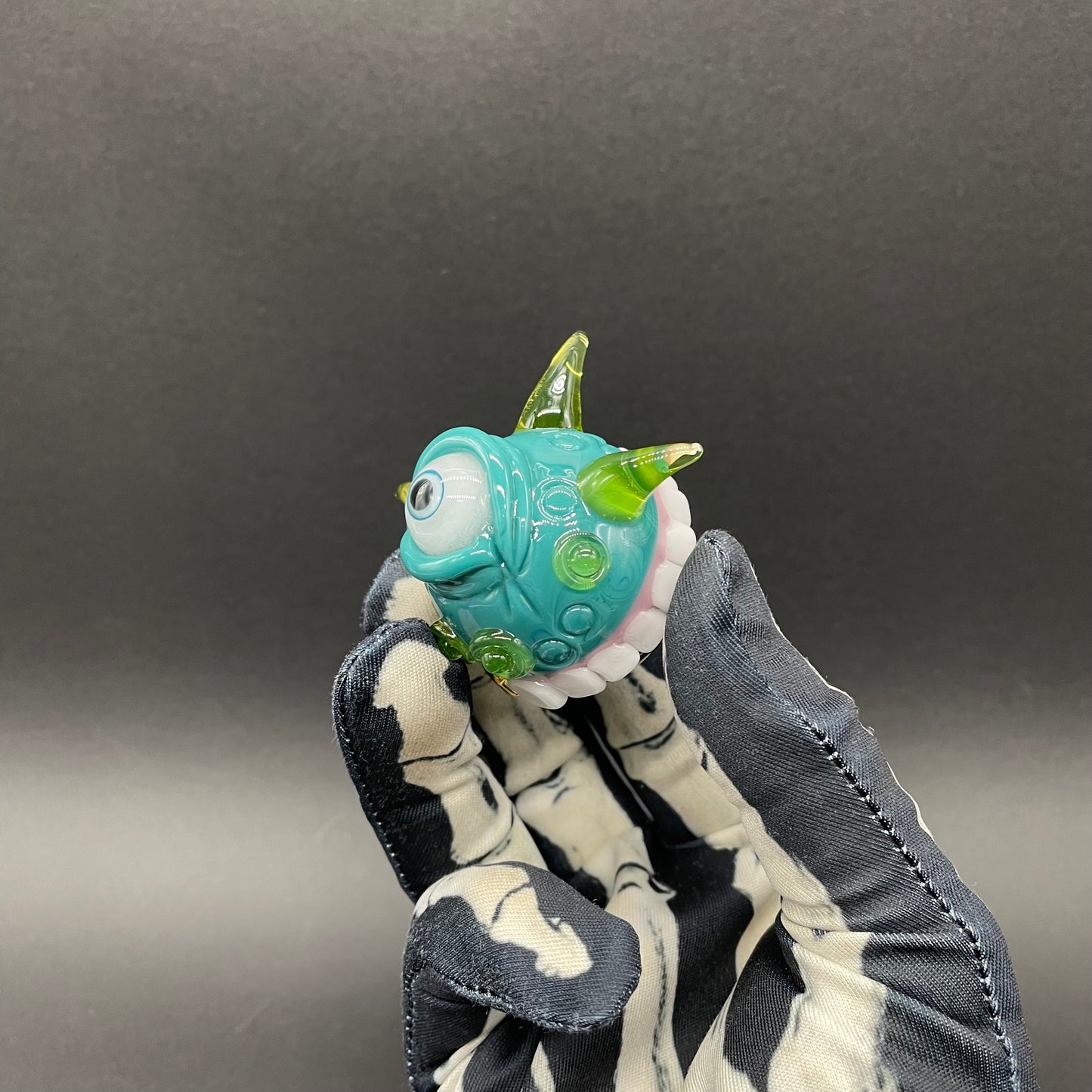 Hand-blown glass Hungry Dichroic marble by Leviathan Glass