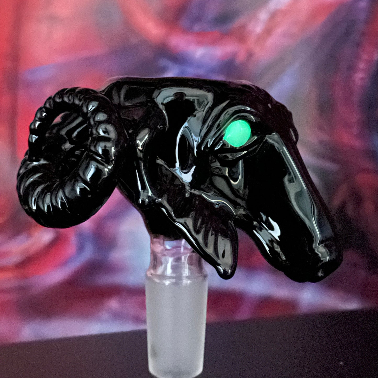 Hand-blown 14mm black Philip slide - Leviathan Glass original