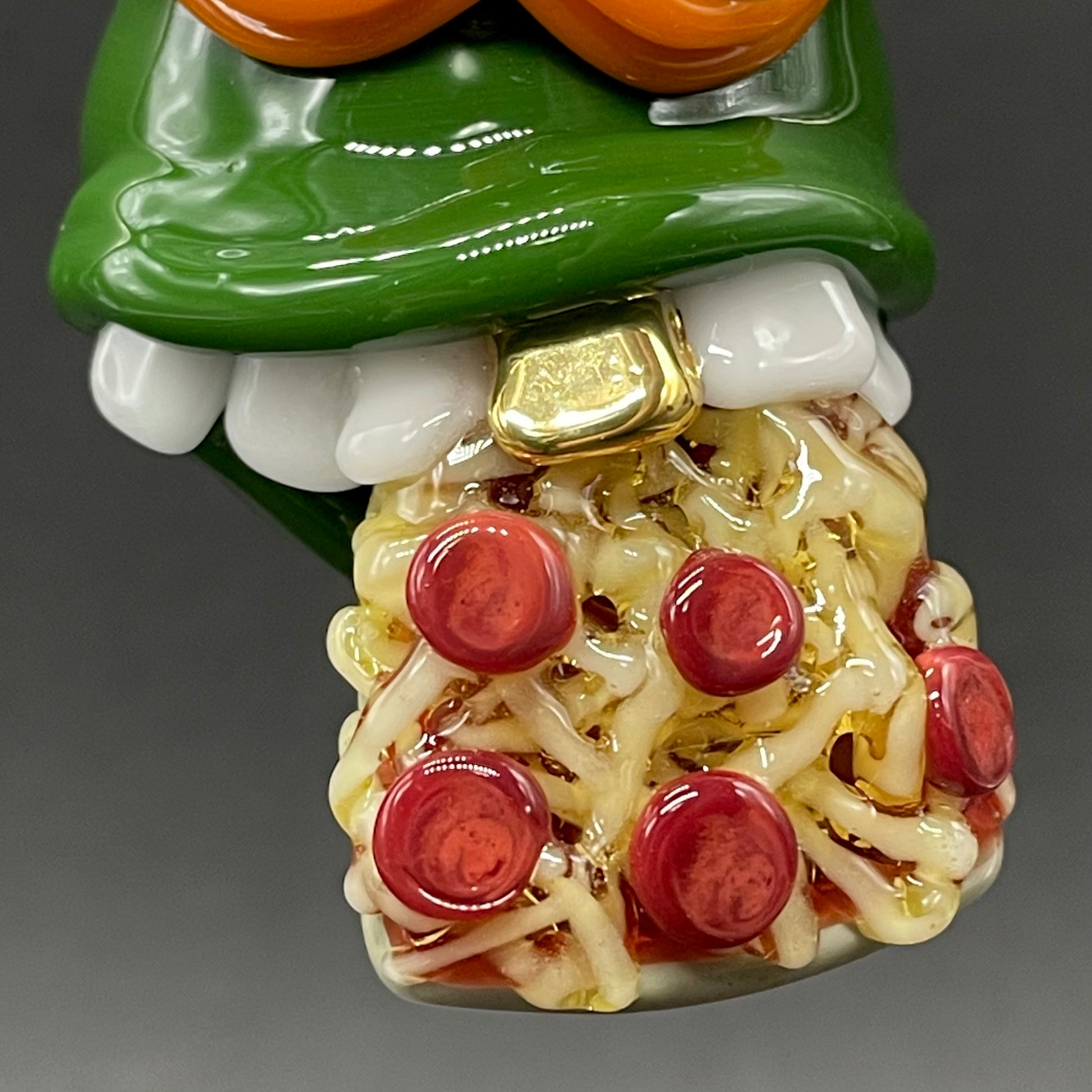 Leviathan Glass Glass Ninja Turtle Pendant – Handmade Michelangelo Pizza Necklace, TMNT Fan Jewelry - hand-blown art