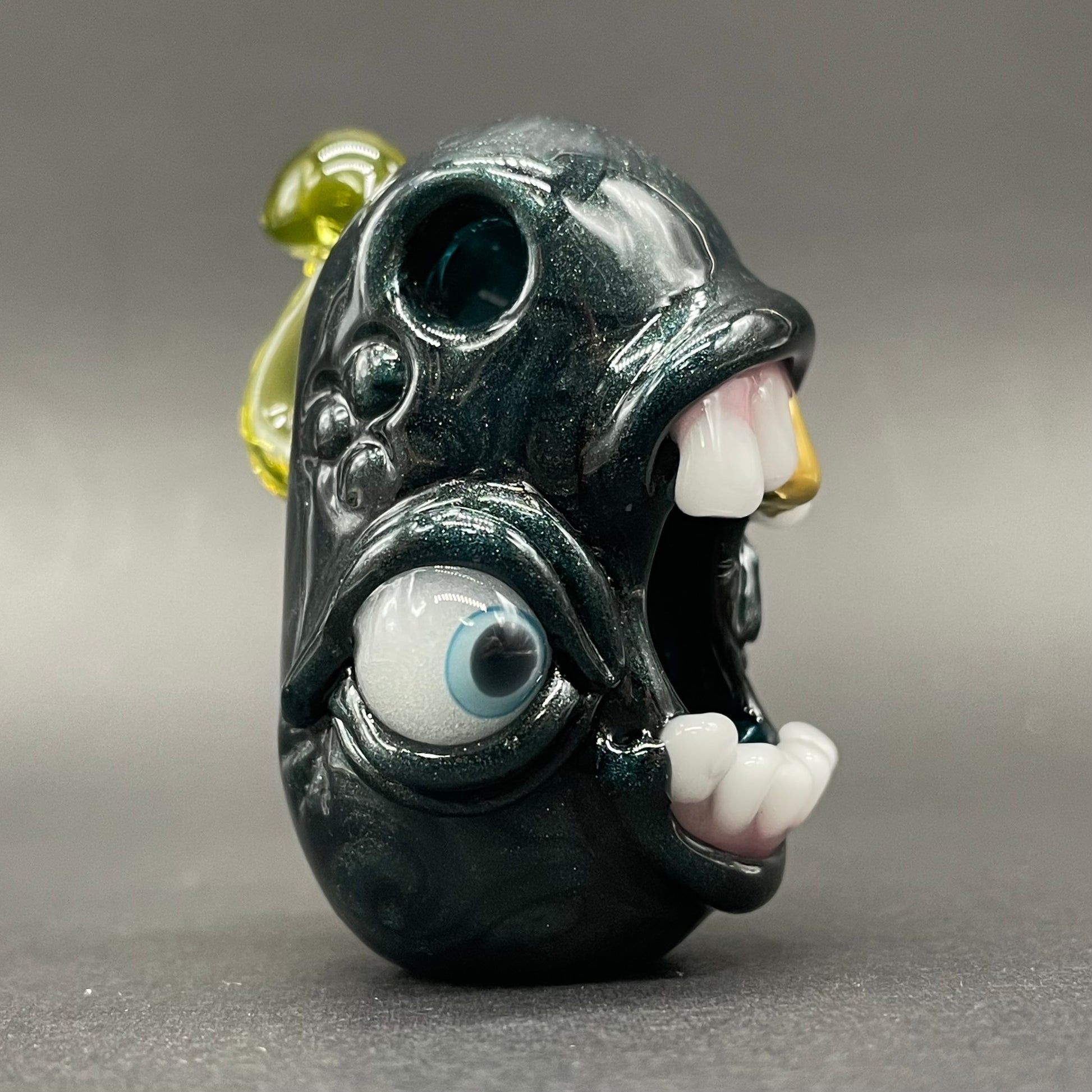 Screaming UV reactive mushroom monster pendant craftsmanship - artisan glass work