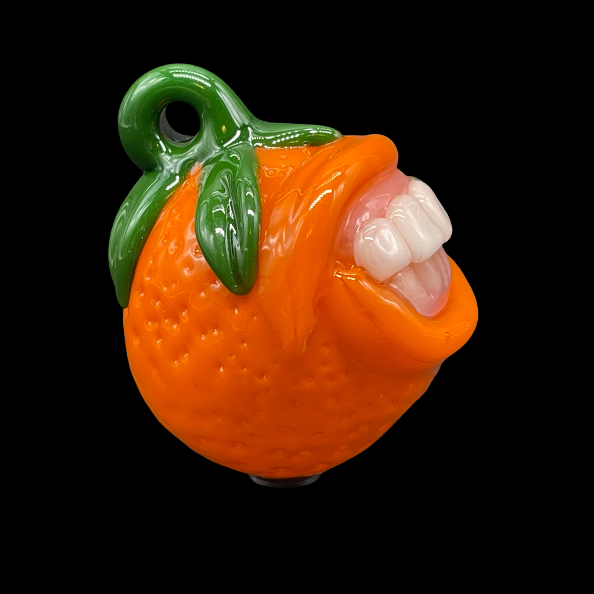 Hand-blown glass Toothy orange pendant by Leviathan Glass