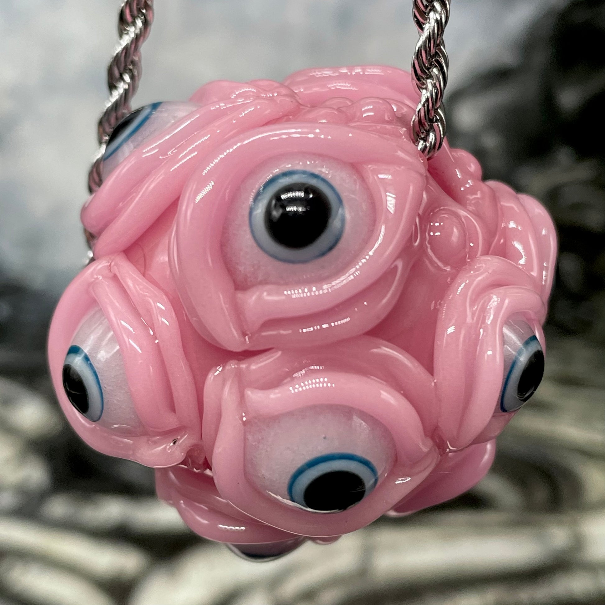Premium Pink Argus pendant - collectible glass art