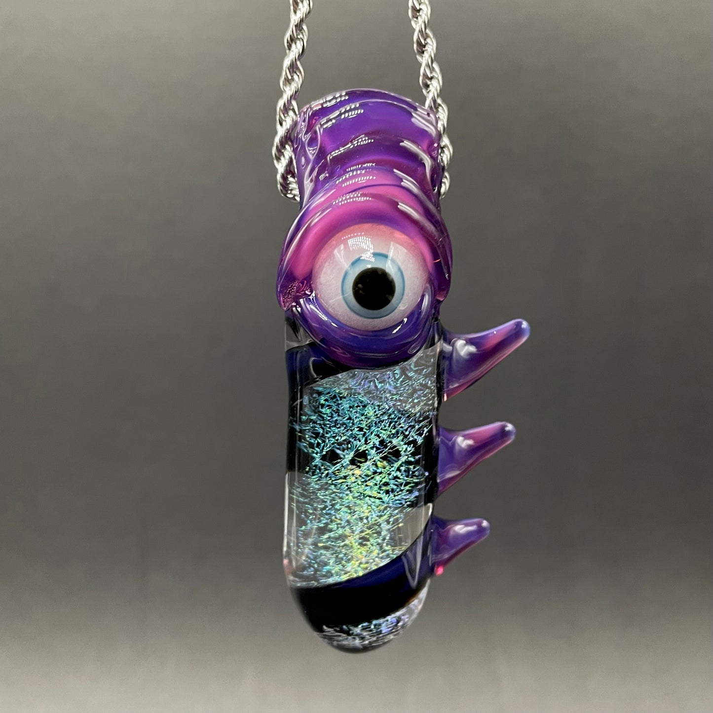 Royal jelly dichroic cyclops pendant craftsmanship - artisan glass work