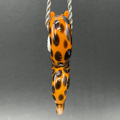 Artisan glass Slithering Chester Cheetah glass pendant - detailed craftsmanship