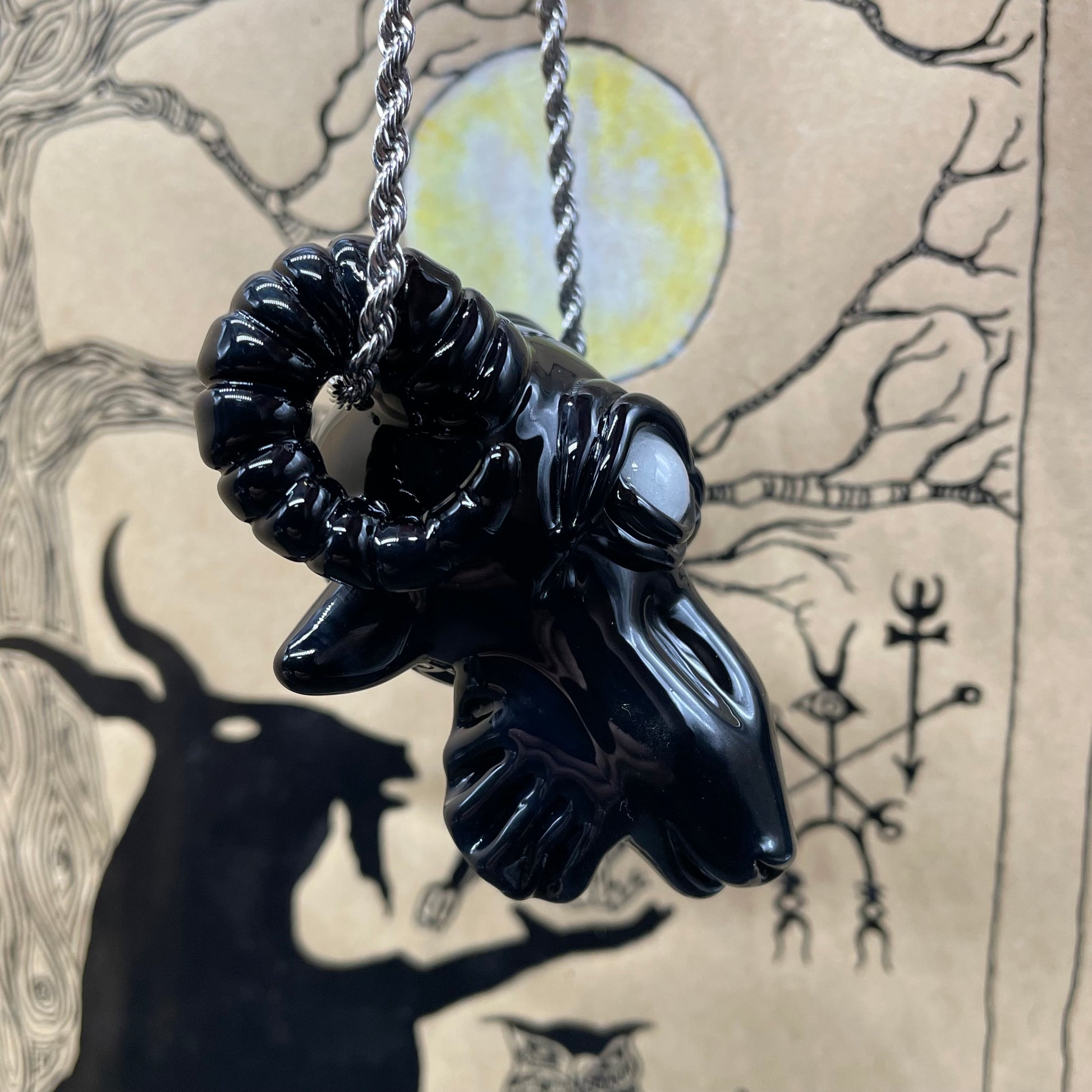 Hand-blown Black Philip pendant - Leviathan Glass original