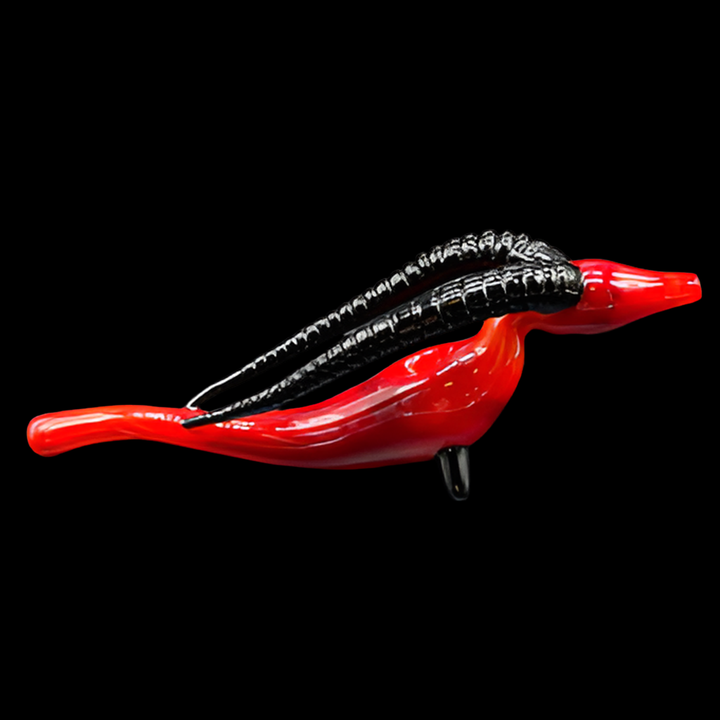 Hand-blown glass large red taurus steamroller by Leviathan Glass