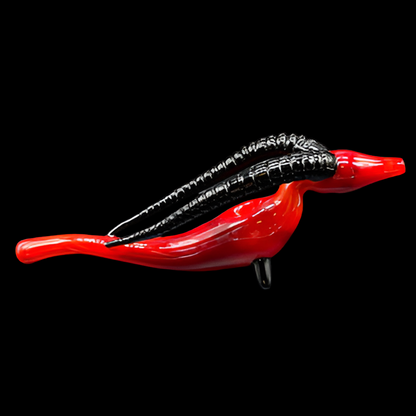 Hand-blown glass large red taurus steamroller by Leviathan Glass
